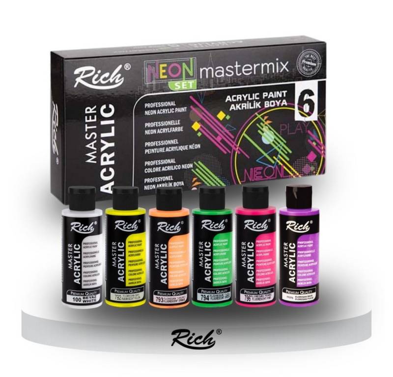 RICH Acrylfarbe RICH MASTERMIX Neon Acrylfarben-Set 6 Farben - 60 ml von RICH