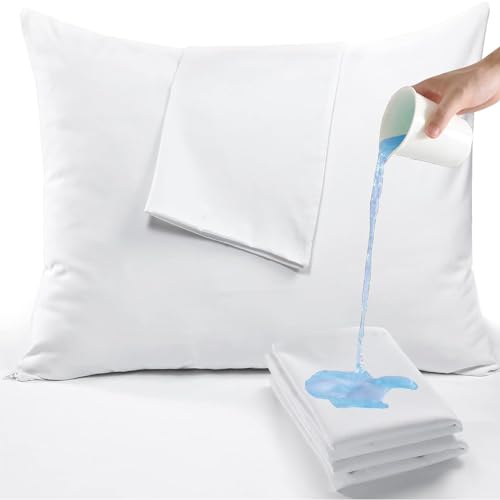 RICHAIR – Kissenschutz 60 x 60 cm, 2er-Set, wasserdicht – Hotelverschluss – atmungsaktiv und gegen Bettwanzen und Hausstaubmilben – weißer Polyester-Kissenschutz von RICHAIR