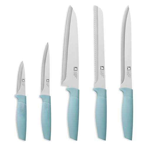 Richardson Sheffield Messer Set Sphere | 5-teilig Messerset Küche | Blau-Grüne Kunststoff-Griffe | Fleischmesser, Gemüsemesser, Universalmesser, Kochmesser und Brotmesser von RICHARDSON SHEFFIELD