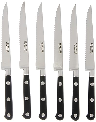 Richardson Sheffield SABATIER TROMPETTE Steakmesser-Set, 6 x Steak-Messer, silber, gehärteter, rostfreier Klingenstahl, spülmaschinenfest, Steakbesteck, Pizzabesteck, Essbesteck von RICHARDSON SHEFFIELD