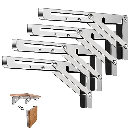 RICHDMI 4 Stück Klappkonsole 200mm, Schwerlast Edelstahl, Folding Bracket Klappbügel Schwerlast, Heavy Duty Stainless Steel Folding Console Table Folding Hinge Folding Angle Space Saving Folding Shelf von RICHDMI