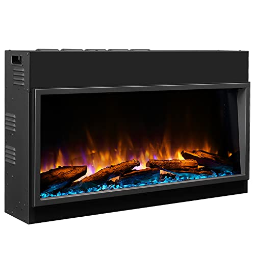 RICHEN Amazona 36" Elektrokamin - 1000/2000 W Elektrischer Einbaukamin mit Heizung - realistischer 3D-Flammeneffekt, LED-Beleuchtung, Fernbedienung programmierbar, Timer, Thermostat - Schwarz von RICHEN