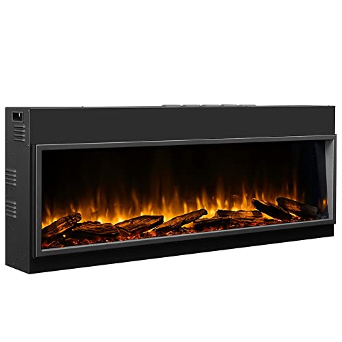 RICHEN Amazona 56" Elektrokamin - Elektrischer Einbaukamin mit Heizung - realistischer 3D-Flammeneffekt, LED-Beleuchtung, Fernbedienung programmierbar, Timer, Thermostat - Schwarz von RICHEN