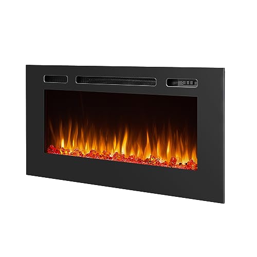 RICHEN Elektrokamin Fiamma 40" | Elektrischer Einbaukamin mit 3D-Flammeneffekt | Elektro Heizung 2000W, LED-Beleuchtung | Kamin mit Fernbedienung, Timer, Startsteuerung & Thermostat | Schwarz von RICHEN