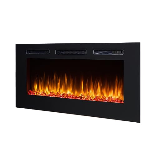 RICHEN Elektrokamin Fiamma 48" | Elektrischer Einbaukamin mit 3D-Flammeneffekt | Elektro Heizung 2000W, LED-Beleuchtung | Kamin mit Fernbedienung, Timer, Startsteuerung & Thermostat | Schwarz von RICHEN