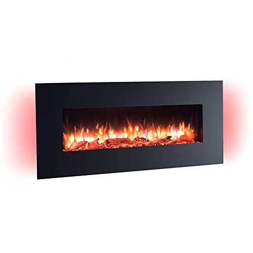 RICHEN Vanadis Elektrokamin - Elektrischer Wandkamin mit Heizung 1000/2000 W, realistischer 3D-Flammeneffekt, LED-Beleuchtung, Fernbedienung programmierbar, Timer, Thermostat - Schwarz von RICHEN