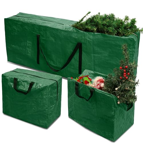 RICHIE 3-tlg. Künstlicher Weihnachtsbaum Aufbewahrungstasche mit 2 Weihnachtsdekorationen für 2,5m Tannenbaum, Aufbewahrungstasche für Weihnachtsbaum für einfaches Tragen, Tasche (Grün) von RICHIE