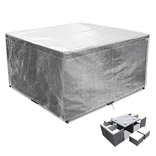 RICHIE Abdeckung für Gartenmöbel wasserdichte Schutzhülle Anti-UV Abdeckplane Atmungsaktiv Polyethylen für Gartentische Terrassenmöbel Rechteckig (Transparent 135x135x71cm) von RICHIE