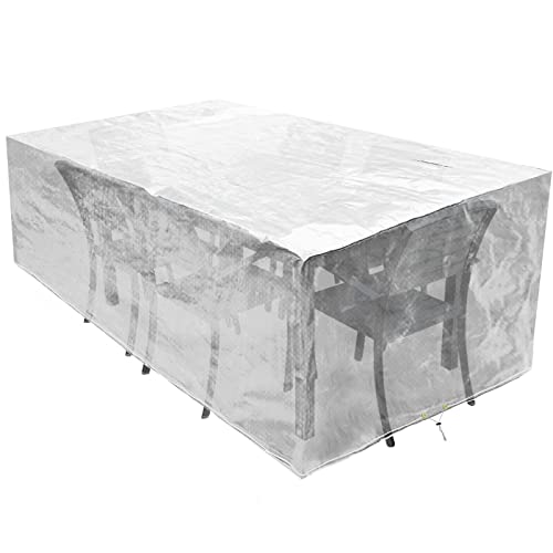RICHIE Abdeckung für Gartenmöbel wasserdichte Schutzhülle Anti-UV Abdeckplane Atmungsaktiv Polyethylen für Gartentische Terrassenmöbel Rechteckig (Transparent 300x250x90cm) von RICHIE