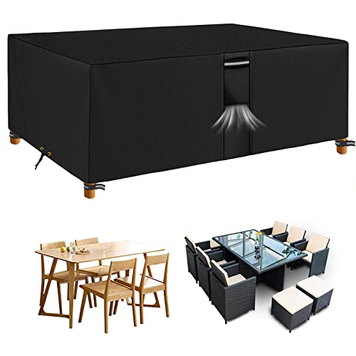 RICHIE Gartenmöbel-Abdeckungen, Wasserdicht, Garten-Outdoor-Tischabdeckung, 213x132x70cm, Strapazierfähig, 600D-Oxford-PVC, Atmungsaktive Beschichtung Für Möbelsets (Schwarz 213x132x70cm) von RICHIE