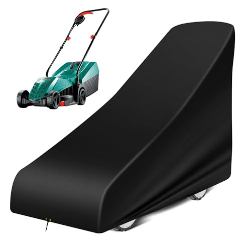 RICHIE Lawn Mower Cover with Adjustable Hem Cord, Waterproof, Windproof, Anti-UV, Heavy Duty Rip Proof 420D Oxford Fabric Walk Behind Lawnmower Cover (67x191x110cm) - Black DHRMC67-2BK von RICHIE