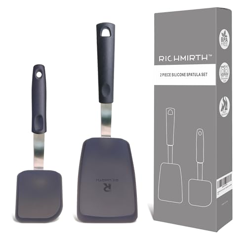 RICHMIRTH Pfannenwender aus Silikon, hitzebeständig, kein Kratzen oder Schmelzen, ideal für Eier, Burger, Pfannkuchen, Schwarz, 2 Stück von RICHMIRTH