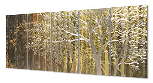 RICHSPACE ARTS Gold Metall Baum Wanddekor Moderne Natur Landschaft Wandkunst 3D Metallic Skulptur Kunstwerk mit Metallstruktur für Wohnzimmer Esszimmer von RICHSPACE ARTS