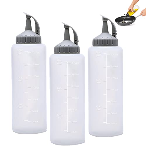RICHSUM 3er-Pack Quetschflaschen für Soßen mit Drehverschlusskappen - Nachfüllbar für heiße Soßen, Barbecue-Soße, Öl, Gewürze, Salatsaucen, Senf, Mayo (grau,175ml) von RICHSUM