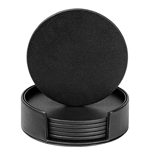 RICHSUM 6 Stück Getränkeuntersetzer aus Leder zum Schutz vor Verschütten für den Schreibtisch, langlebig und rutschfest, perfekt für Tassen und Kaffeetassen, 10 cm (schwarz) von RICHSUM