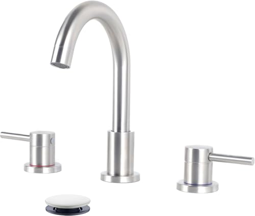 RICINUN RIC-MC-914L Badezimmer-Wasserhahn aus gebürstetem Nickel, 3 Löcher, Badezimmer-Waschbeckenarmatur mit Pop-Up-Ablauf, 20,3 cm, breiter Waschtisch-Wasserhahn, 3 Löcher, 360° drehbar, zwei Griffe RICINUN RIC-MC-914L Badezimmer-Wasserhahn aus gebürstetem Nickel, 3 Löcher, Badezimmer-Waschbeckenarmatur mit Pop-Up-Ablauf, 20,3 cm, breiter Waschtisch-Wasserhahn, 3 Löcher, 360° drehbar, zwei Griffe von RICINUN
