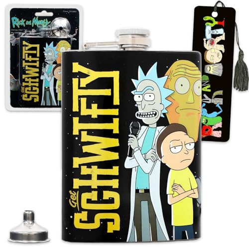 Rick and Morty Flachmann-Set für Erwachsene – Bündel mit Schwifty Edelstahl-Flachmann mit 237 ml Fassungsvermögen und mehr | Rick and Morty Trinkgeschirr für Damen und Herren von RICK AND MORTY