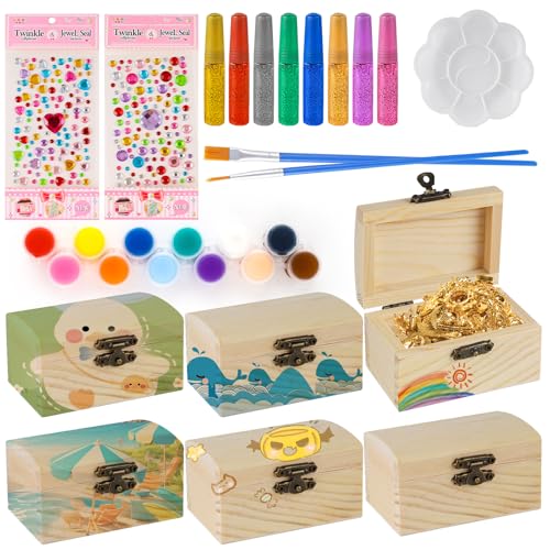 Schatztruhe Kindergeburtstag Mini Schatztruhe Holz: Schatztruhe Kinder Holzschachtel zum Bemalen mit Diamantaufkleber - Holzkiste mit Deckel Klein für Basteln Geburtstags Ocean Piratenparty DIY von RICKMASK