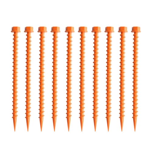 10 Stück 26 cm tragbare Zeltnägel aus Kunststoff mit Gewinde für Bergsteigerzelte, Bodennägel, Zeltzubehör, Orange, H von RICODA