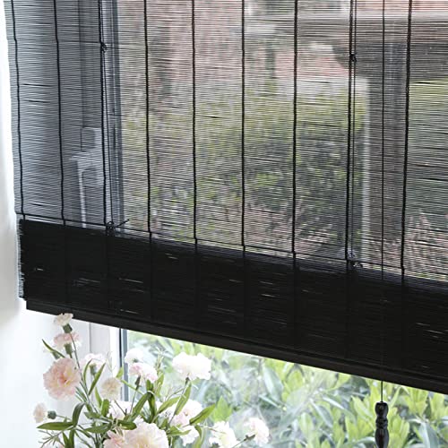 Bambusvorhänge Innenbereich,Natürliche Bambusrollos Schwarz Raffrollos Sichtschutz Sonnenschutz Rollläden Für Innen Außen Fenster Dekorative Bambusvorhänge (80x150cm) von RICOLUS