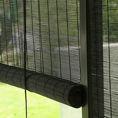 Natürliche Bambus Rollo,Holzrollo Jalousie Raffrollo Sichtschutz 60% Verdunkelungsrollo Lichtfilter Sonnenschutz und Sichtschutz für Teehaus Restaurant Garten,Schwarz (100x240cm/39x95in) von RICOLUS