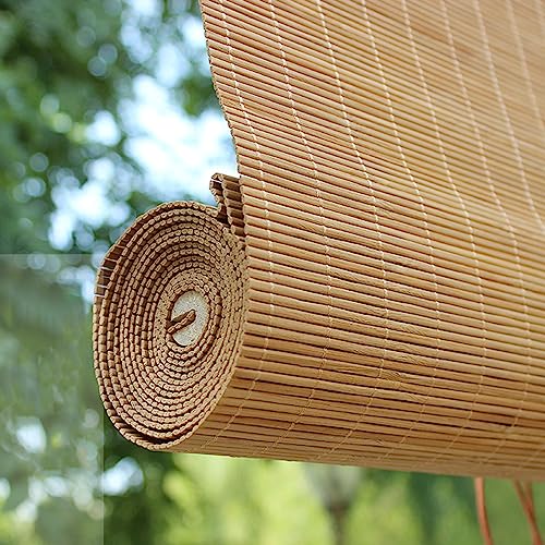 Retro Bambus Rollo Natur Holz Raffrollo Lichtfilter-Rollo Sonnenschutz und Sichtschutz Rollo Seitenzugrollo für Innen Außen Sichtschutz Trennwand Dekorative (160x140cm) von RICOLUS