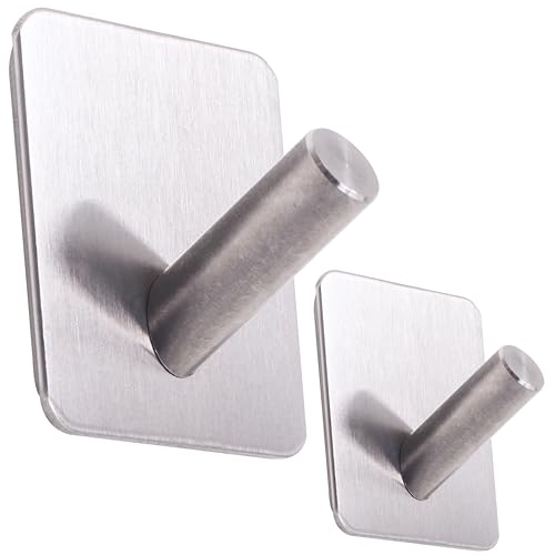 RICOO 2 x Edelstahl Haken selbstklebend MH021-2 Klebehaken Badezimmer Handtuchhaken ohne Bohren Kleiderhaken zum Kleben Badhaken Metallhaken zum Einhängen Badezimmerhaken Wandhaken Bad von RICOO