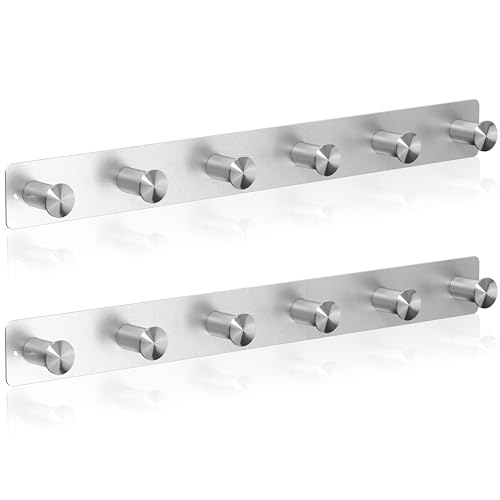 RICOO 2 x Wandgarderobe Metall Garderobenhaken MH025S-6x2 Hakenleiste 6 Edelstahl Haken zum Einhängen Garderobenhakenleiste Kleiderhaken Wand Handtuchhaken zum Bohren Garderobenleiste Metallhaken von RICOO