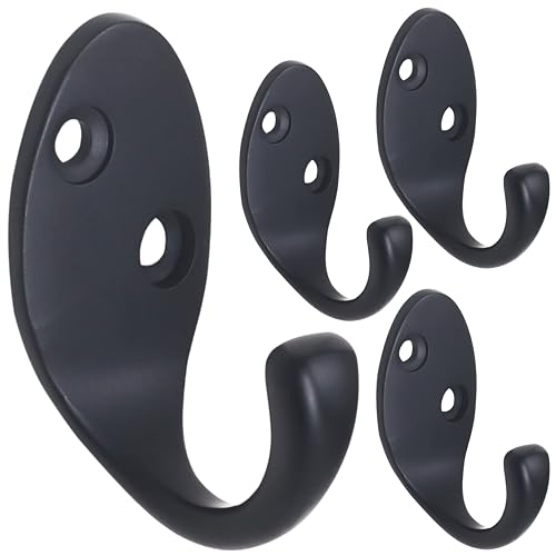 RICOO 4 x Garderobenhaken Schwarz Kleiderhaken Wand MH014-B4 Edelstahl Haken zum Einhängen Metallhaken Wandgarderobe Bademantel- & handtuchhaken zum Bohren Badhaken Badezimmerhaken Jakenhaken von RICOO