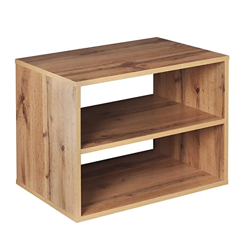 RICOO Bücherregal 2 Fächer 60 x 45 x 40cm schmales Regal Spanplatte aus Holz, Eiche braun WM110-EW, Standregal Büro Bücherregale, Regale & Ablagen, Druckerständer, Nachttisch, Aktenregal von RICOO