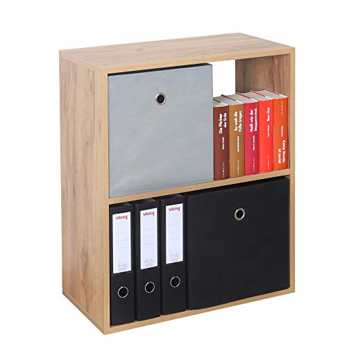 RICOO Bücherregal 2 Fächer 71 x 60 x 31 cm Regal Spannplatte aus Holz Modern Eiche braun WM111-EG, Standregal Büro Bücherregale, Regale & Ablagen, Druckerständer, Druckerregal, Aktenregal von RICOO