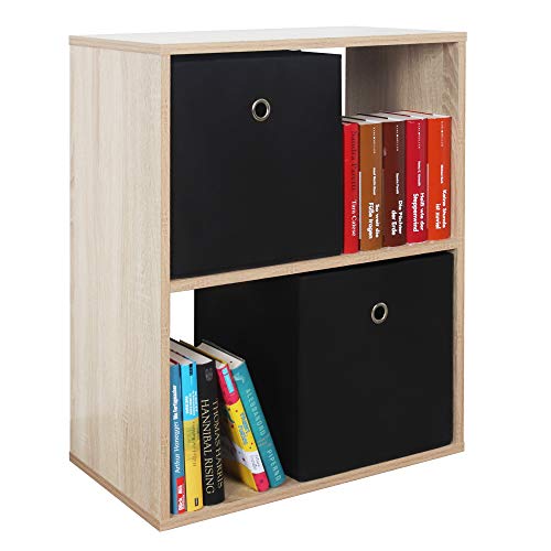 RICOO Bücherregal 2 Fächer 71 x 60 x 31cm schmales Regal Spannplatte aus Holz Eiche Sonoma braun WM111-ES, Standregal Büro Bücherregale, Regale & Ablagen Druckerständer, Druckerregal Aktenregal von RICOO