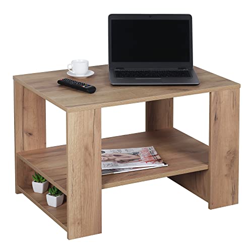 RICOO Couchtisch mit Stauraum Wohnzimmertisch Holz WM090-EG Coffee Table 72 x 50 x 50 cm Tisch Wohnzimmer Sofatisch klein Couch Eiche-Gold von RICOO