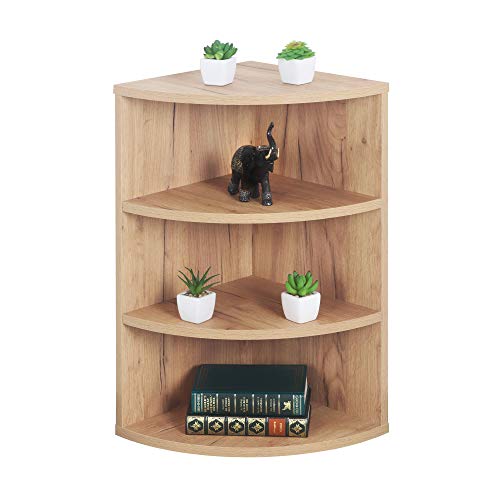 RICOO Eckregal Hängend 60 x 33 x 33 Braun Eiche Gold, Spanplatte aus Holz, Hängereral WM053-EG, Regal Wand, Bücherregal Eck Wandregal Ecke Küchenregal Wandboard Eckwandregal Schweberegal von RICOO
