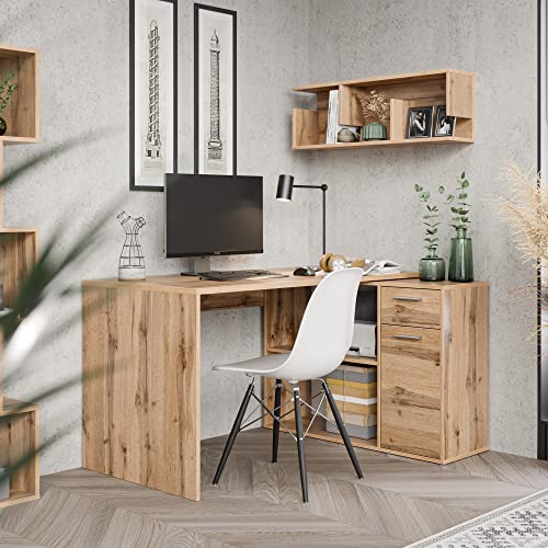 RICOO Eckschreibtisch Winkelschreibtisch Eck Schreibtisch 136x101x75 cm Ecktisch L-Form Groß Arbeitsplatz Arbeitszimmer Möbel WM083-EW Eiche Braun Computertisch Gaming Tisch Arbeitstisch Bürotisch von RICOO