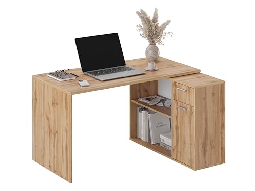 RICOO Eckschreibtisch Winkelschreibtisch Eck Schreibtisch 136x101x75 cm Ecktisch L-Form Groß Arbeitsplatz Arbeitszimmer Möbel WM083-EW Eiche Braun Computertisch Gaming Tisch Arbeitstisch Bürotisch von RICOO