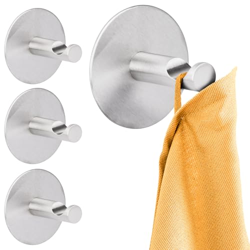 RICOO Klebehaken, Badezimmer Hacken ohne Bohren MH016-4, Handtuchhaken 4er Set, Haken selbstklebend Edelstahl, Handtuchhalter ohne Bohren, Kleiderhaken selbstklebend, Adhesive Hooks, Grau von RICOO