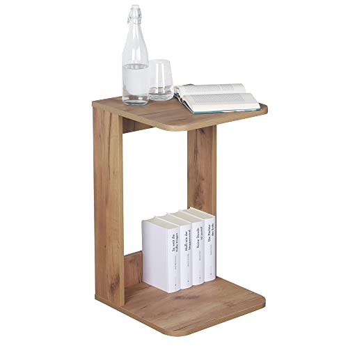 RICOO Kleiner Beistelltisch Holz 39 x 62 x 39 cm Couchtisch klein in Eiche Gold Braun – WM044-EG, Konsolentisch, Wohnzimmertisch für Couch, Kleiner Tisch, Mini Tisch klein, Sofatisch in C-Form von RICOO