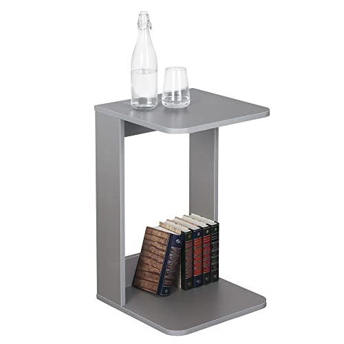 RICOO Kleiner Beistelltisch Holz 39 x 62 x 39 cm Couchtisch klein in Grau – WM044-PL, Konsolentisch, Wohnzimmertisch für Couch, Kleiner Tisch, Mini Tisch klein, Sofatisch in C-Form von RICOO