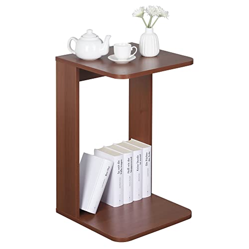 RICOO Kleiner Beistelltisch Holz 39 x 62 x 39cm Couchtisch klein in Eiche Rustikal Braun WM044-ER, Konsolentisch, Wohnzimmertisch für Couch, Kleiner Tisch, Mini Tisch klein, Sofatisch in C-Form von RICOO