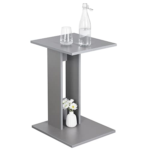 RICOO Kleiner Beistelltisch Holz 40 x 62 x 45 cm Couchtisch klein in Grau – WM043-PL, Konsolentisch, Wohnzimmertisch für Couch, Kleiner Tisch, Mini Tisch klein, Sofatisch in C-Form von RICOO