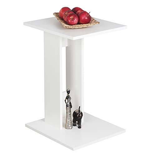 RICOO Kleiner Beistelltisch Holz 40 x 62 x 45 cm Couchtisch klein in Weiss – WM043-WM, Konsolentisch, Wohnzimmertisch für Couch, Kleiner Tisch, Mini Tisch klein, Sofatisch in C-Form von RICOO