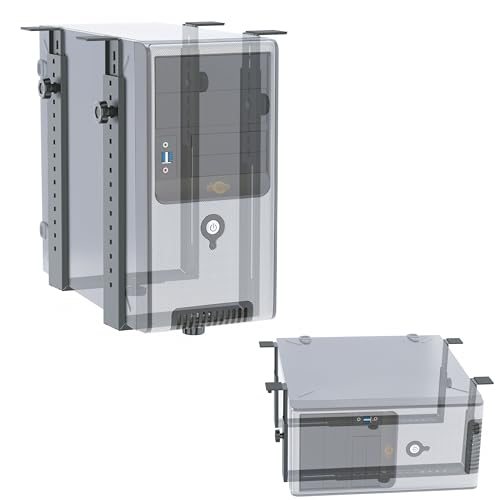RICOO PC Rechner Halterung für Untertisch Schreibtisch Computer Montage TRH02-B CPU Gehäuse Halter bis 35-Kg Stehend/Liegend Unter Tischhalterung Rack Unterbau Vertikal/Horizontal Schwarz von RICOO
