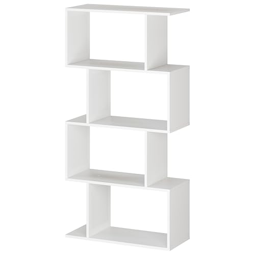RICOO Standregal 4 Regalböden WM074-WM Raumteiler Regal weiß matt 140×70×30 cm Bücherregal Holzregal Wand Würfelregal Büroregal klein Regale & Ablagen Bookshelf Wandregal Holz von RICOO