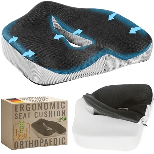 RICOO Ergonomisches Sitzkissen Orthopädisch Steißbeinkissen, Sitzerhöhung SK-U0110 Stuhlkissen gegen Rückenschmerzen, Bürostuhl Sitzauflage Steißbein Entlastung Schaumstoff Memory Foam von RICOO