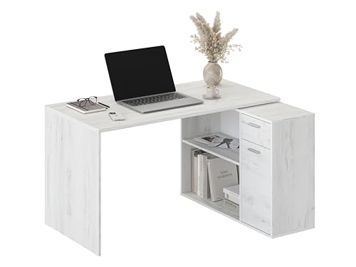 RICOO Eckschreibtisch Winkelschreibtisch Eckig L-Förmig Schreibtisch - Bürotisch Winkelkombination WM083-EP - 136x101x75 cm - Weiß Ecktisch L-Form Regal Stauraum Schubladen Büro Arbeitszimmer von RICOO