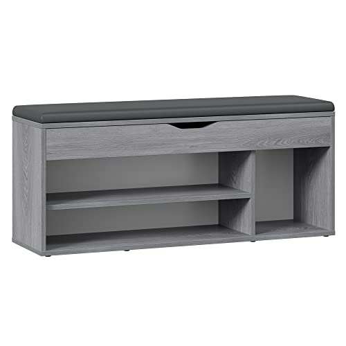 RICOO Schuhbank mit Sitzfläche 104x49x30cm Pressholz Eiche Grau Schuhregal mit Sitzbank mit Stauraum WM034-EH-A Schuhschrank mit Sitzbank Schuhregal mit Sitzfläche Aufklappbar Sitzbänke & Truhen von RICOO
