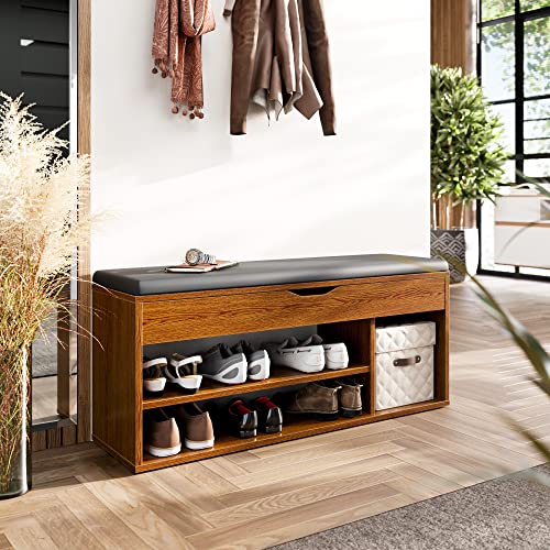 RICOO Schuhbank mit Sitzfläche 104x49x30cm Pressholz Eiche Rustikal Schuhregal mit Sitzbank mit Stauraum WM034-ER-A Schuhschrankbank Schuhregal mit Sitzkissen Aufklappbar Sitzbänke & Truhen Flur RICOO Schuhbank mit Sitzfläche 104x49x30cm Pressholz Eiche Rustikal Schuhregal mit Sitzbank mit Stauraum WM034-ER-A Schuhschrankbank Schuhregal mit Sitzkissen Aufklappbar Sitzbänke & Truhen Flur von RICOO