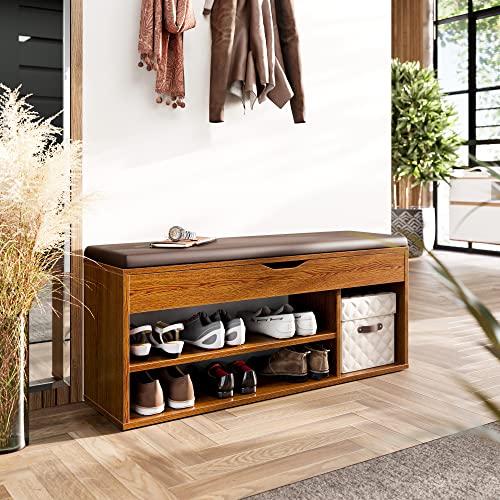 RICOO Schuhbank mit Sitzfläche 104x49x30cm Pressholz Eiche Rustikal Schuhregal mit Sitzbank mit Stauraum WM034-ER-B Schuhschrankbank Schuhregal mit Sitzkissen Aufklappbar Sitzbänke & Truhen Flur RICOO Schuhbank mit Sitzfläche 104x49x30cm Pressholz Eiche Rustikal Schuhregal mit Sitzbank mit Stauraum WM034-ER-B Schuhschrankbank Schuhregal mit Sitzkissen Aufklappbar Sitzbänke & Truhen Flur von RICOO