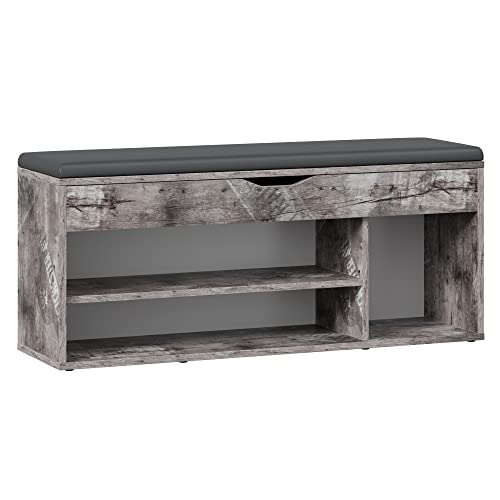 RICOO Schuhbank mit Sitzfläche 104x49x30cm Pressholz Grau Schuhregal mit Sitzbank mit Stauraum, WM034-CF-A Schuhschrank mit Sitzbank, Schuhregal mit Sitzfläche Aufklappbar Sitzbänke & Truhen Flur von RICOO